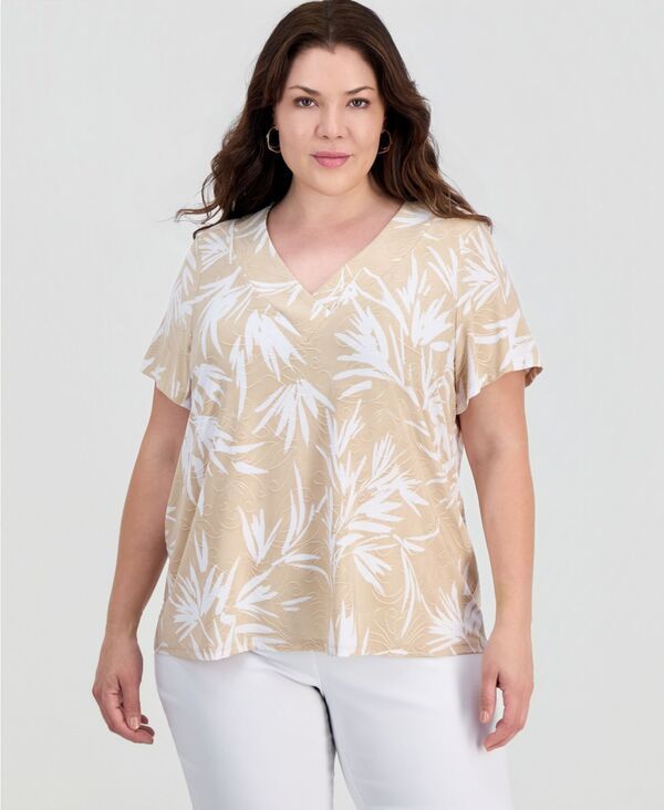 ジェイエムコレクション レディース トップス シャツ Vネック プリント JM Collection Womens Printed Short Sleeve VNeck Jacquard Top Co