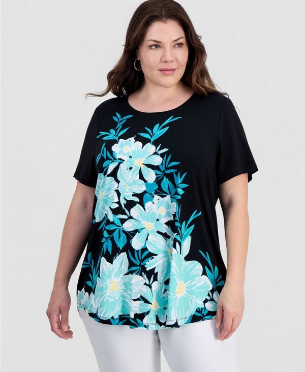 ジェイエムコレクション レディース トップス シャツ プリント JM Collection Womens Printed ScoopNeck Short Sleeve Top Deep Black ブ