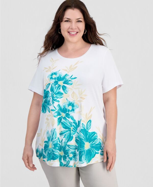 ジェイエムコレクション レディース トップス シャツ プリント JM Collection Womens Printed ScoopNeck Short Sleeve Top Bright White