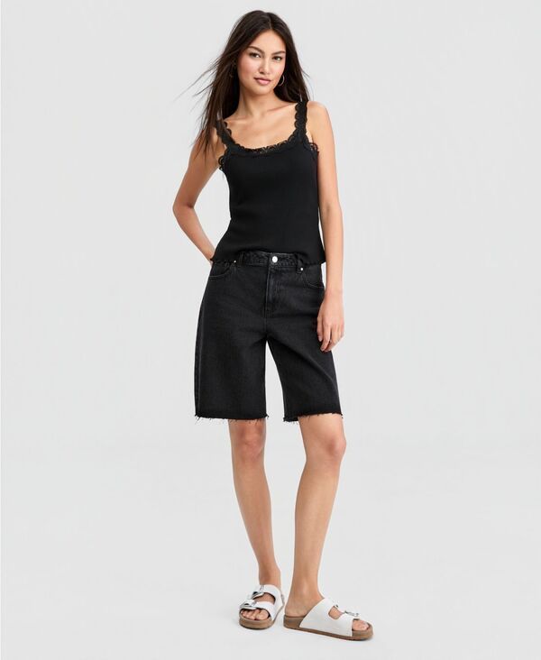アンドノウディス レディース ボトムス ハーフパンツ・ショーツ デニム And Now This Womens High Rise RawHem Denim Jorts Black ブラック