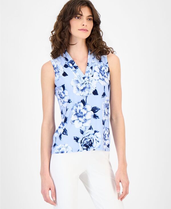 アンクライン レディース トップス シャツ Vネック プチ ノースリーブ Anne Klein Womens TriplePleat VNeck Sleeveless Top Regular Peti 10,066円