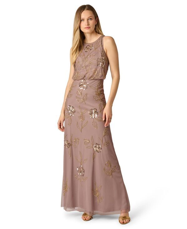 アドリアナ パペル レディース トップス ワンピース クルーネック Adrianna Papell Womens Blouson Crewneck Beaded Ball Gown Stone ストー