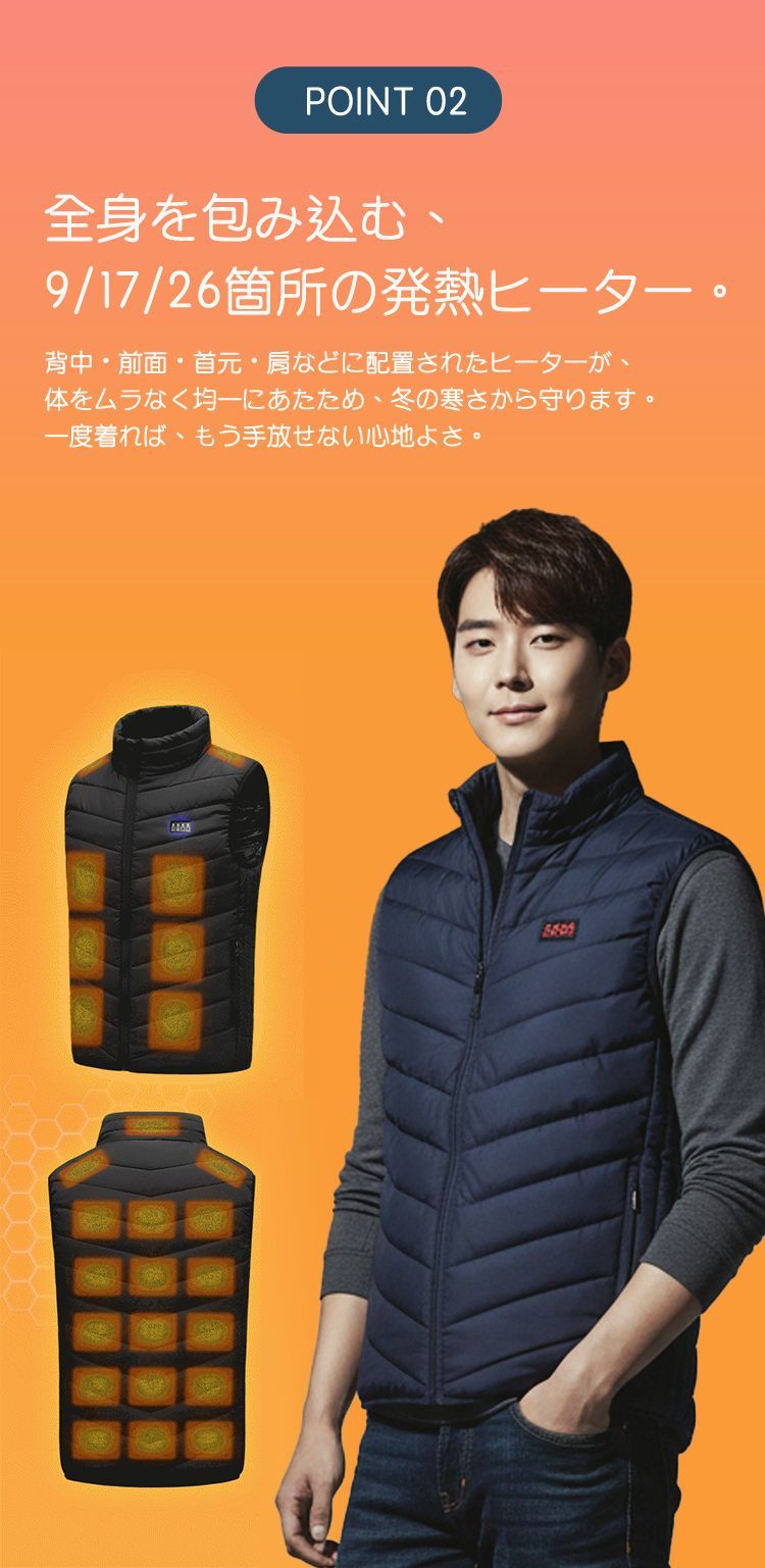 【送料無料】電熱ベスト 26エリア発熱 20000mAh バッテリー付き 17エリア発熱 ヒートベスト 加熱ベスト 発熱ベスト ヒーターベスト USB給電 3段階 ヒーター アウトドア コード:47721