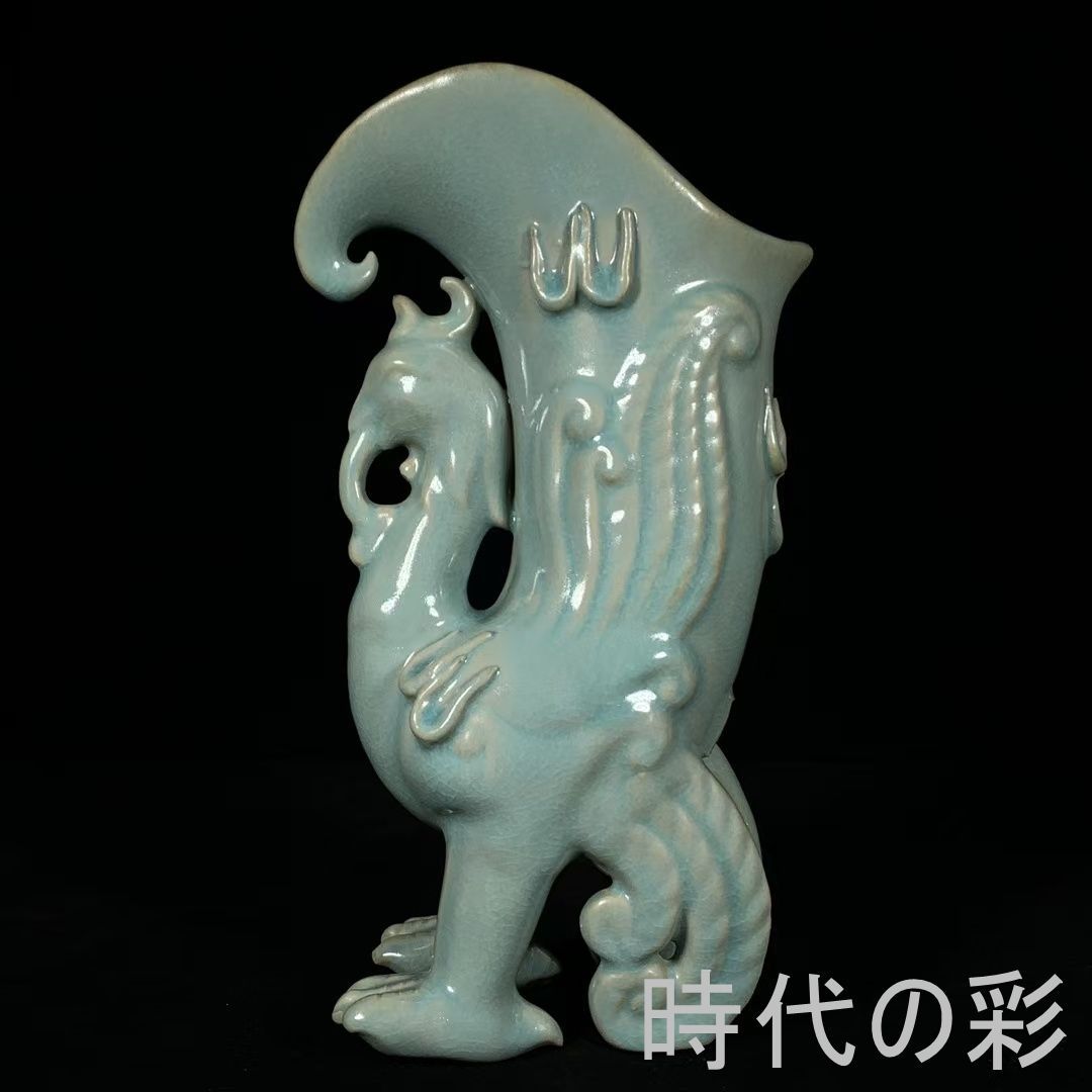 【鳳尊】中国古美術 宋代様式 汝窯風 青龍寺御製款 青磁 花瓶 飾壺 陶磁器 唐物 古玩 收蔵逸品 R08080201