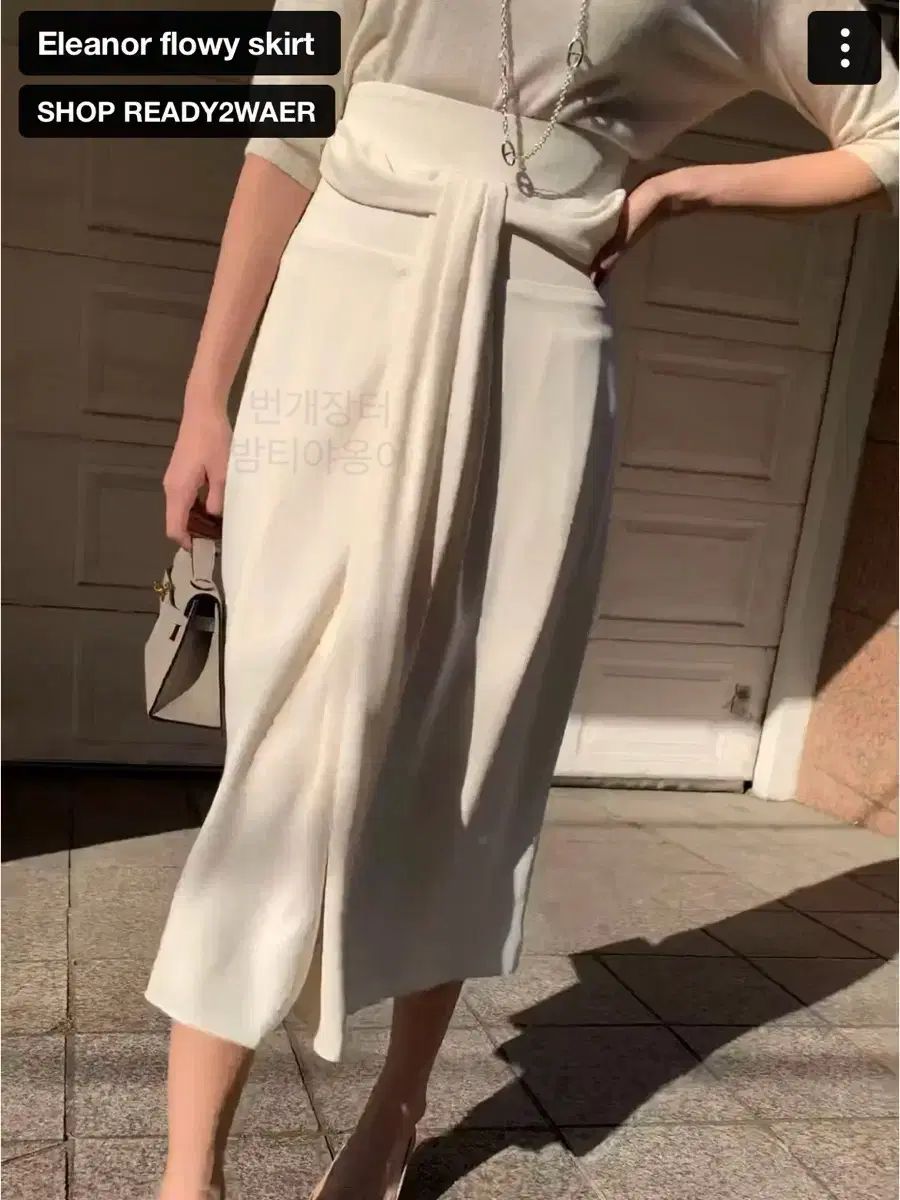 レディトゥウェア R2W Eleanor スカート タイ ベルト レイヤード シルキー ドレーピング シャーリング ロング スカート アイボリー