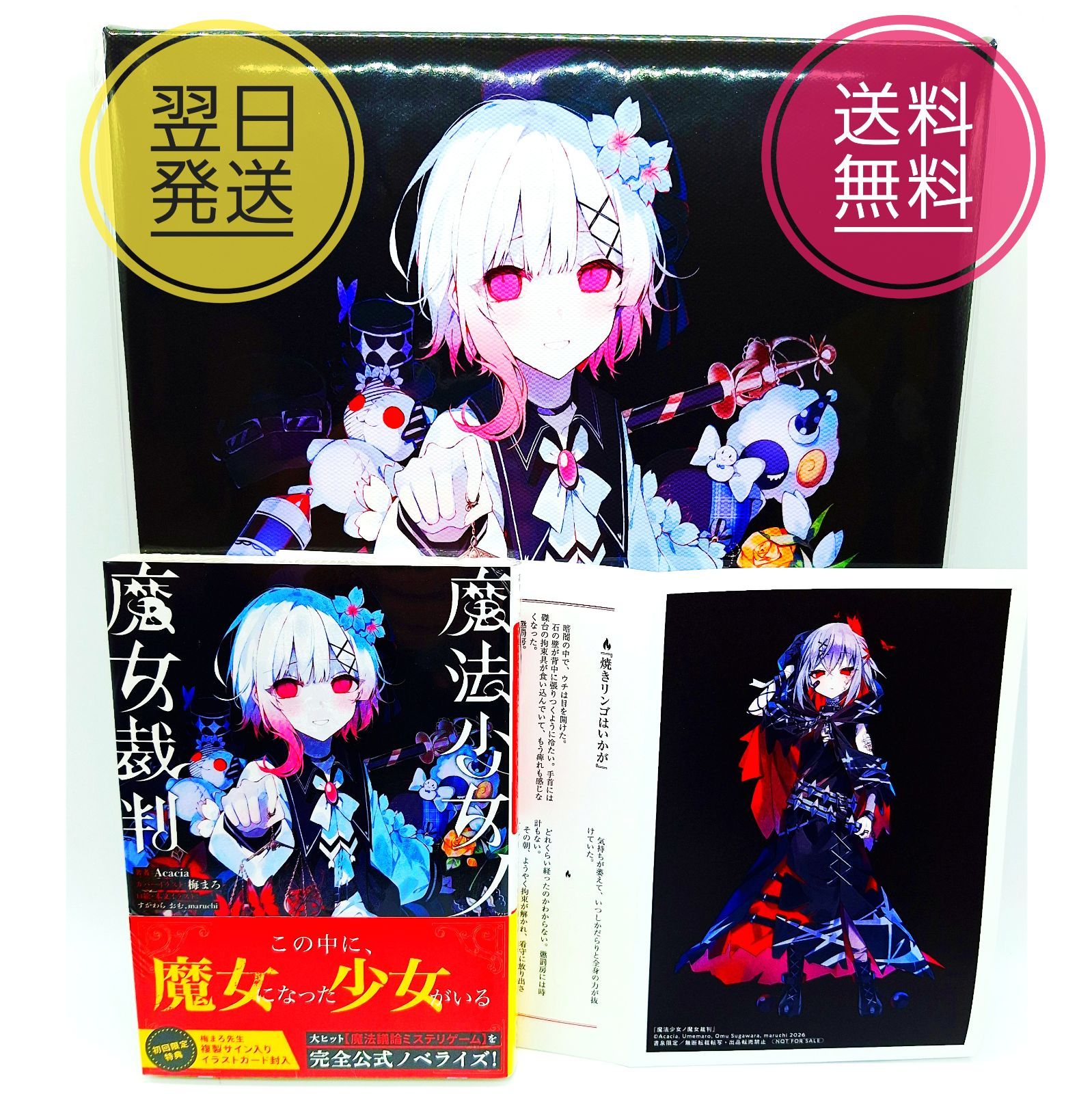 魔法少女ノ魔女裁判 小説 初回版 サイン入りイラストカード 書泉・芳林堂書店特典限定版 限定キャラファインボード 書泉・芳林堂書店限定 書き下ろしSSリーフレット まのさば KADOKAWA スニーカー文庫　【新品未開封】