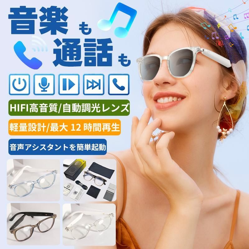 【送料無料】新登場！スマートグラス 【超軽量27g・Bluetooth5.4通話可能】Hi-Fi高音質 自動調光レンズ 音声アシスタント 音楽再生・遠隔カメラ 多言語翻訳 IPX5防水 コード:53501