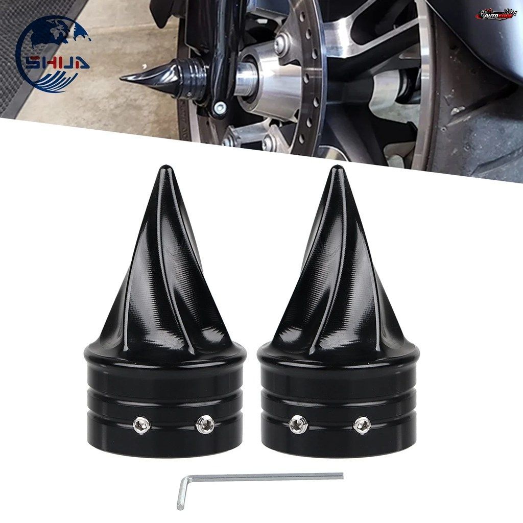 スパイクツイストブラックCNCアルミニウムモーターサイクルフロントアクスルキャップナットカバー（ハーレーダイナツーリングロードキング
