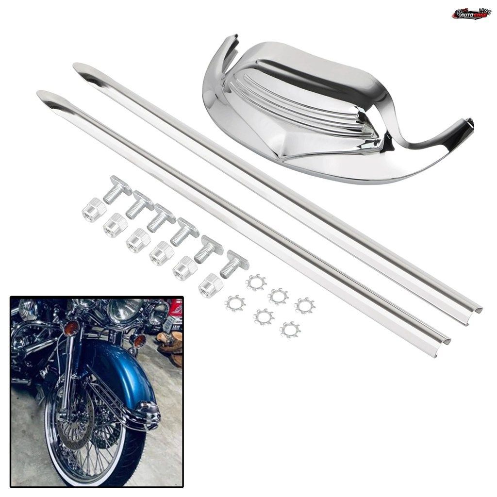 ハーレーダビッドソン 1982-2013 エレクトラグライド、1986-2008 FLSTC、1993-1996 FLSTN 用クローム製フロントフェンダーチップスピアトリ