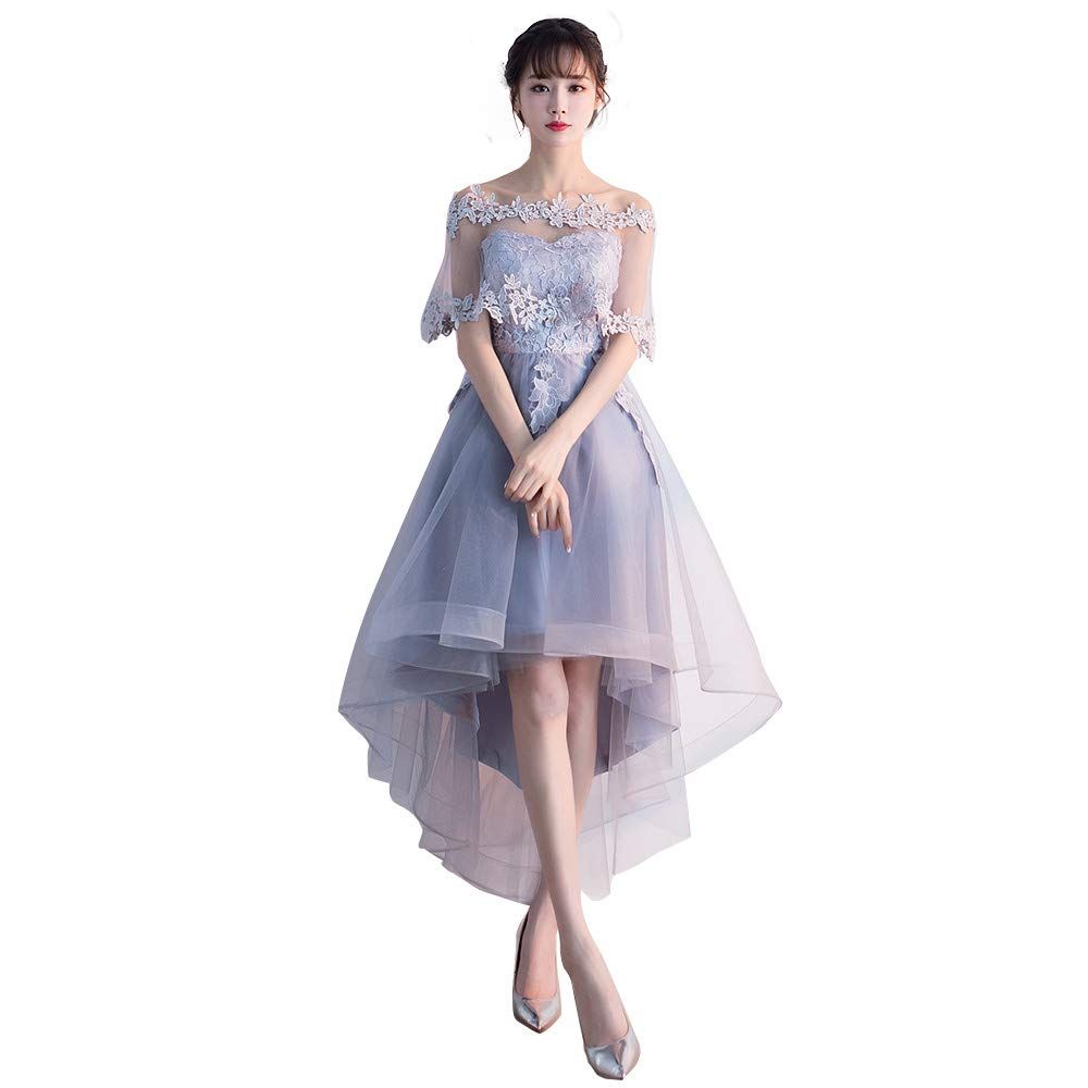 新品 [hanamaya] ミモレ丈 パーティードレス 可愛い 二次会 演奏服 演奏会 発表会 花嫁 編み上げ カラードレス レディース レース フィッシュテール ワンピース ウエディングドレス ドレス (グレー XXL)