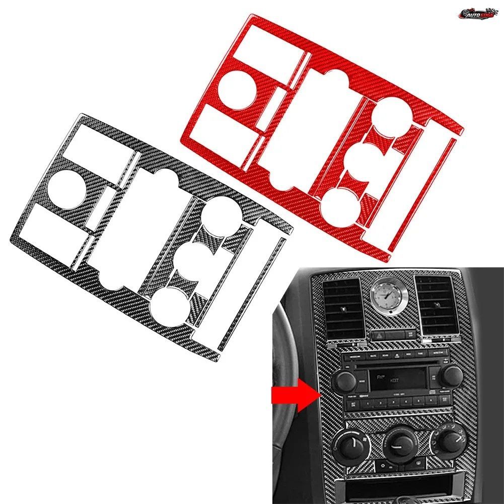 クライスラー300 300C 2005 2006 2007用カーボンファイバーパターンカーセンターコンソールACスイッチCDパネルカバートリム9個セット（ブラ