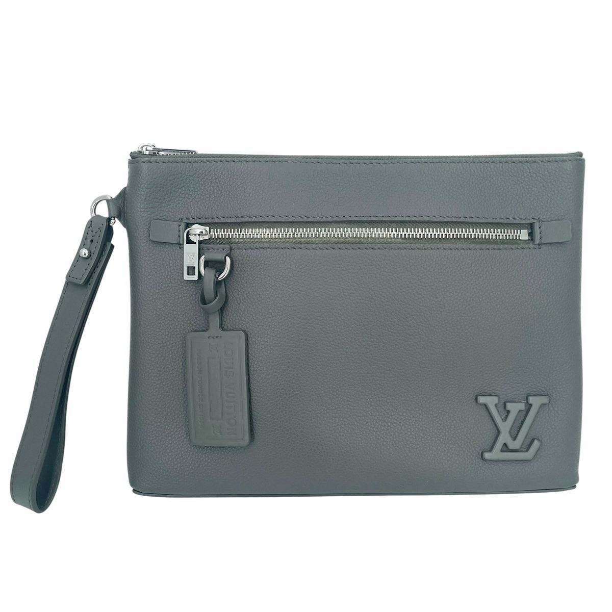 【中古】 LOUIS VUITTON ルイ・ヴィトン テイクオフ・ポーチ LVアエログラム M81735 カーキ カーフレザー クラッチバッグ 本革 LVロゴ ストラップ着脱可能 メンズ 26010827 MK