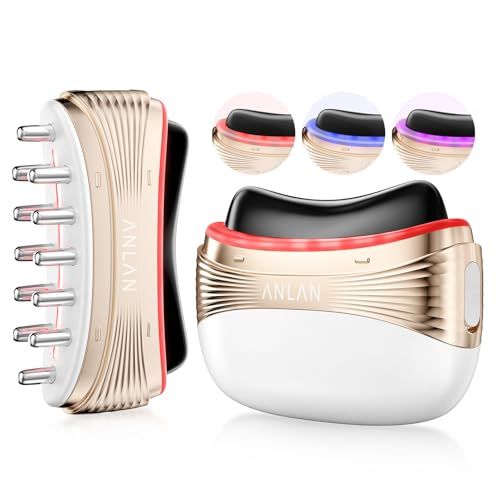 ANLAN デュアルリフトカッサ 美顔器 ?石 電動かっさ EMSブラシ 頭皮ブラシ 温感ケア 3段階EMS 3段階温感 振動機能 スカルプケア フェイスケア ボディケア コードレス USB充電式 (ホワイト)pms 16b2fa2a