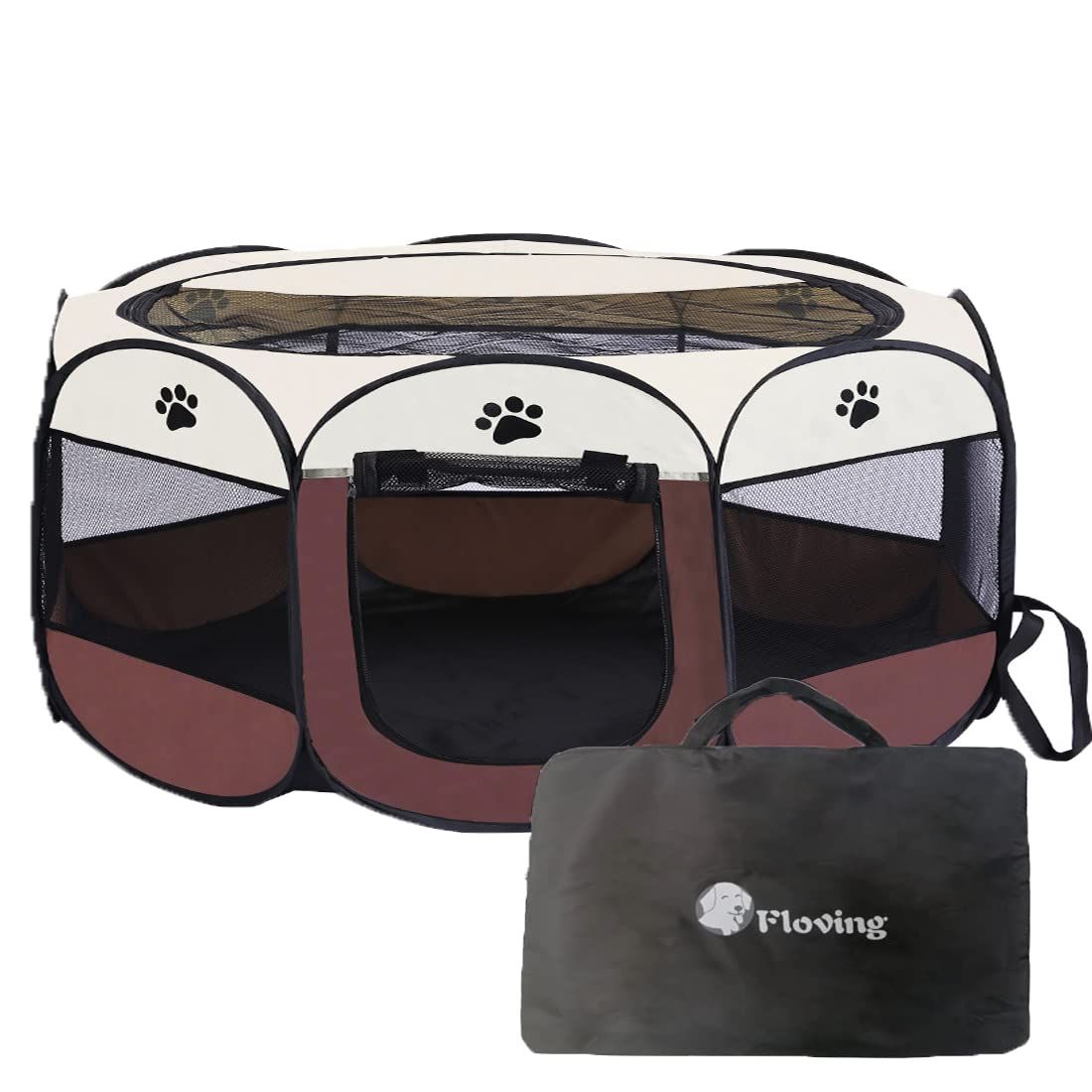 ★新品★八角形 ペットサークル 折りたたみ式 収納バッグ付き 猫 犬 ケージ 組み立て不要 ペット用サークル コンパクト 防災ペットケージ 室内外兼用 メッシュサークル(XL(114*114*58cm), ブラウン) a1fbc7de