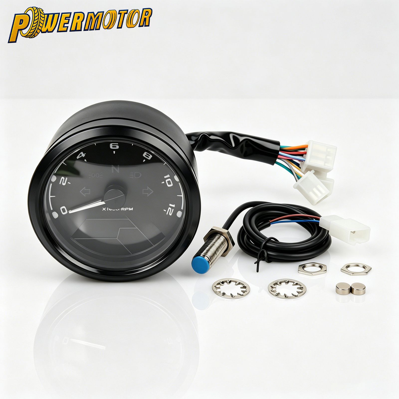ユニバーサル 12000RPM LCD オートバイスピードメーター タコメーター