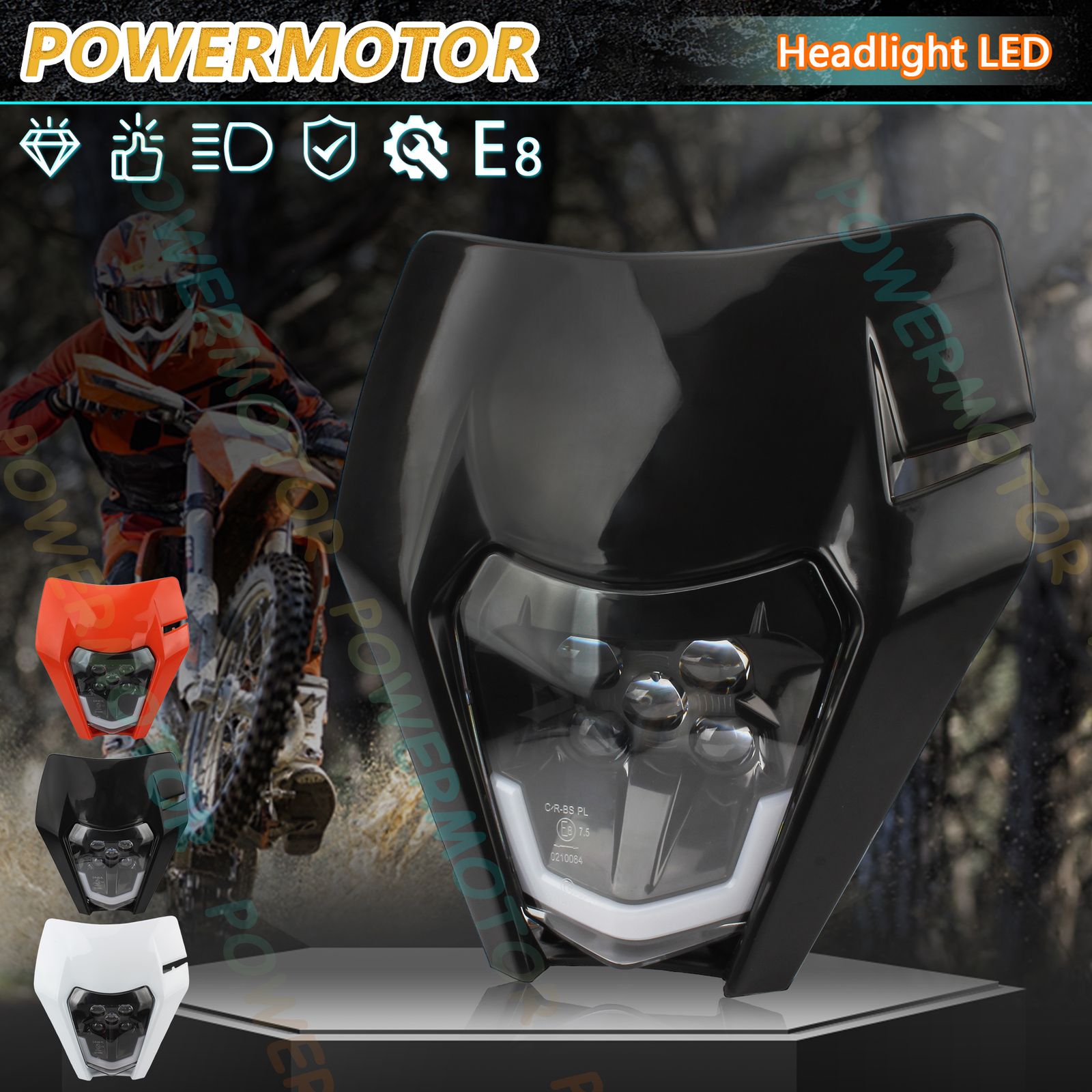 KTM EXC/XC/SX/MX 125/250/300/450 用 LED ヘッドライト ユニバーサル
