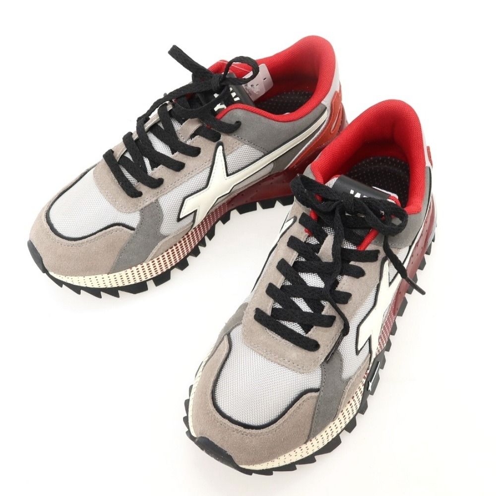 【新品アウトレット】ウィズ（W6YZ） W6YZ BRM241-1B77 ナイロン スエード スニーカー グレーxレッド【サイズ41】【メンズ】