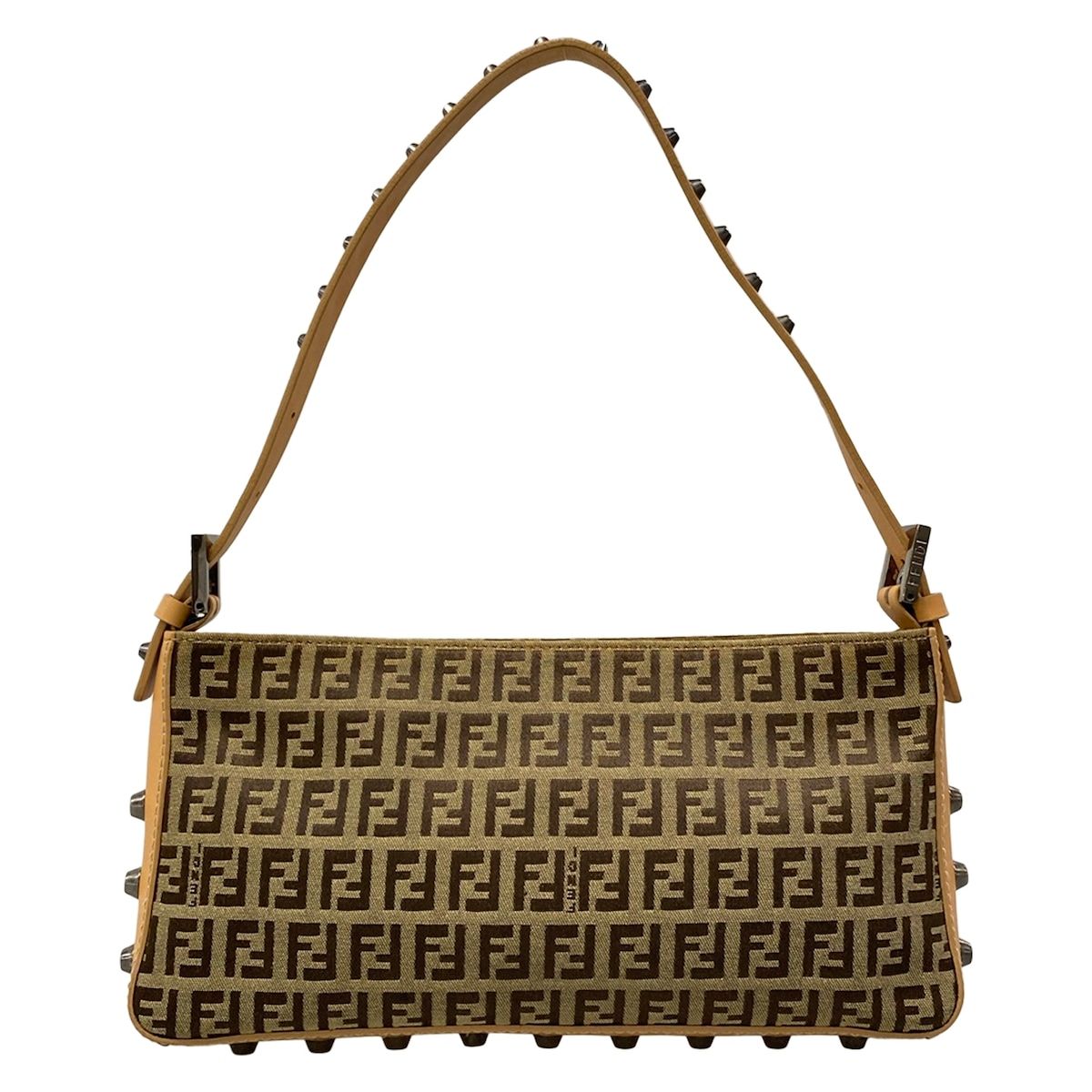 FENDI(フェンディ) ハンドバッグ ズッキーノ柄 8BR042 ベージュ×ライトブラウン スタッズ レザー