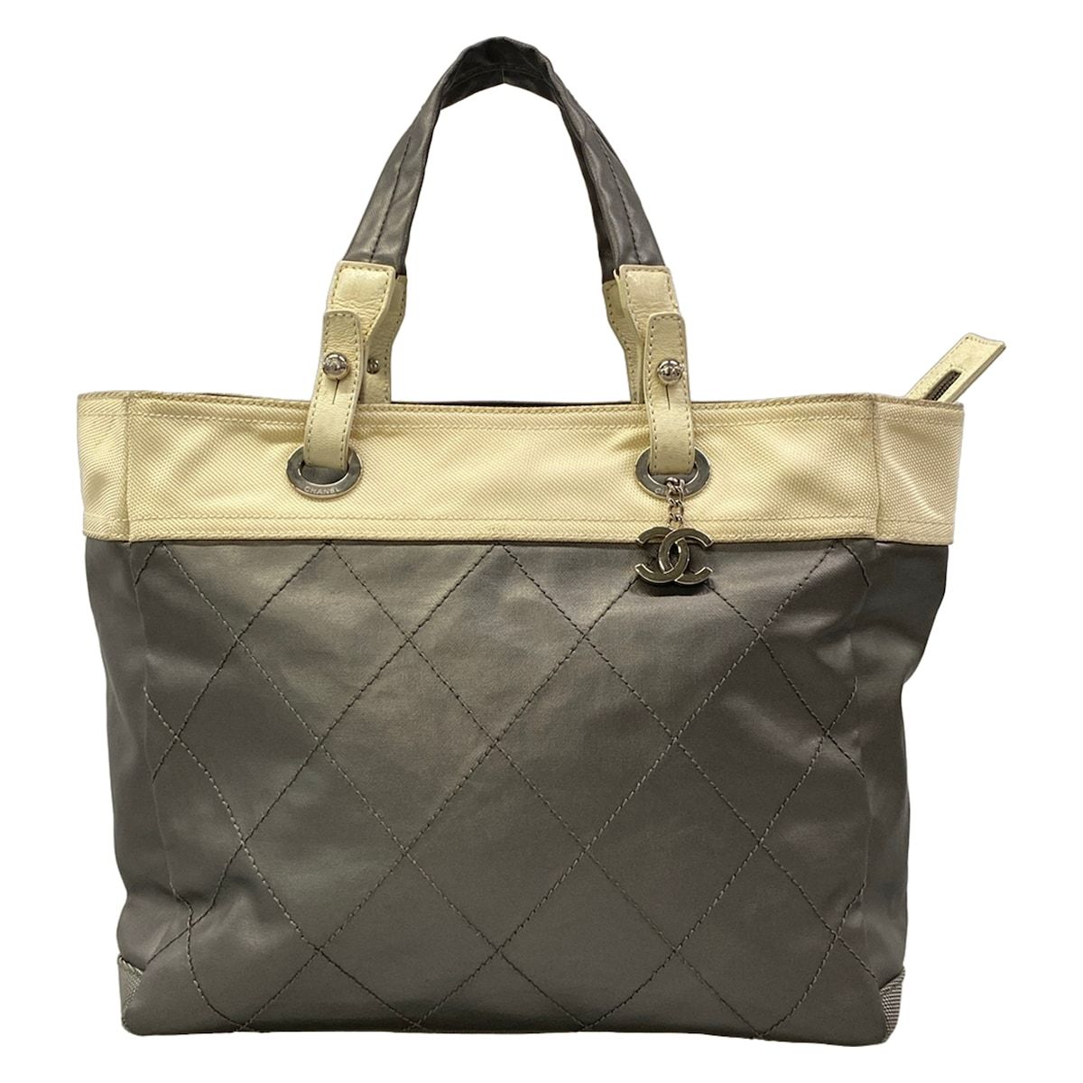CHANEL(シャネル) トートバッグ パリビアリッツトートMM ダークグレー×アイボリー ココマーク/シルバー金具 レザー