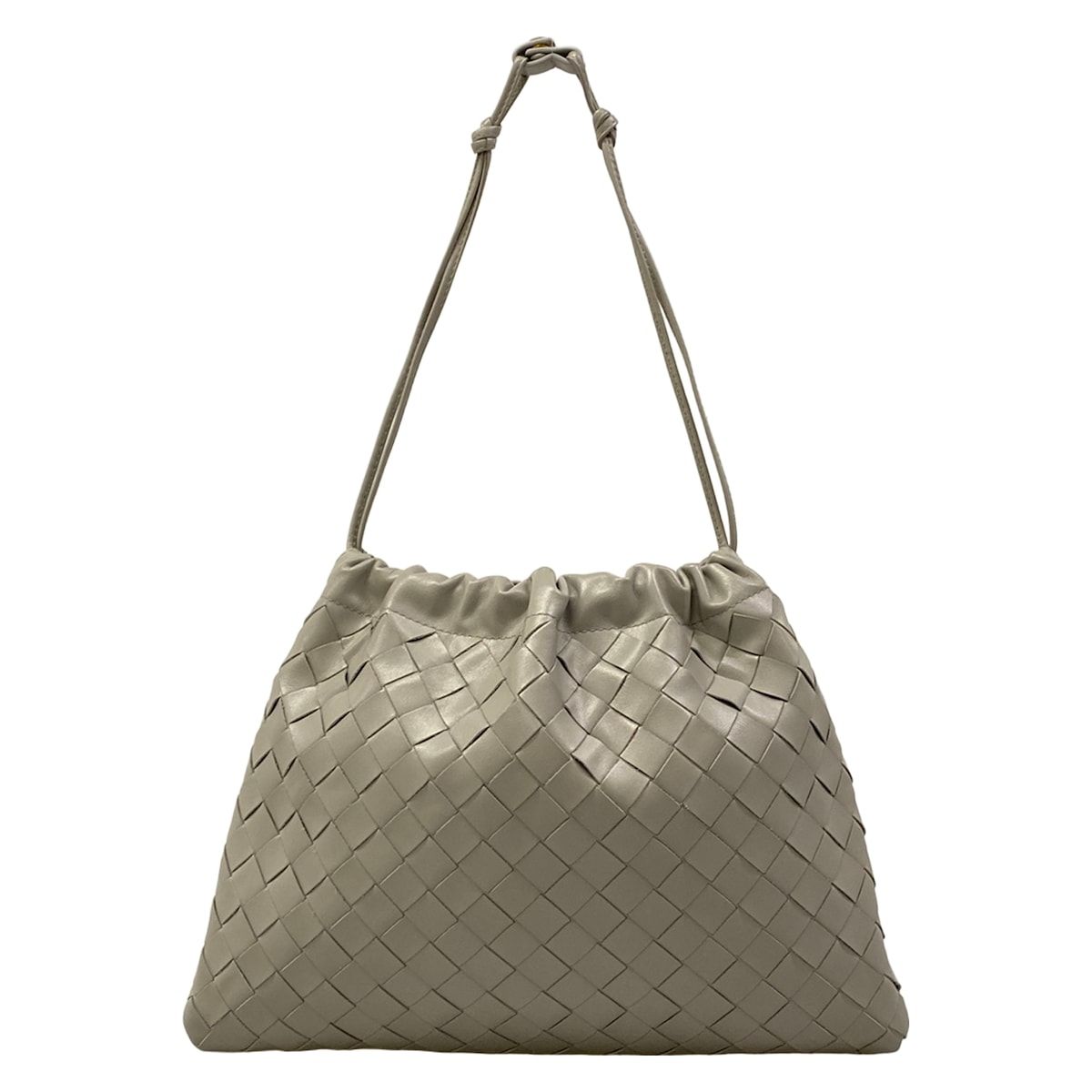 BOTTEGA VENETA(ボッテガヴェネタ) ショルダーバッグ美品 ミディアム ダストバッグ グレー 巾着型 レザー