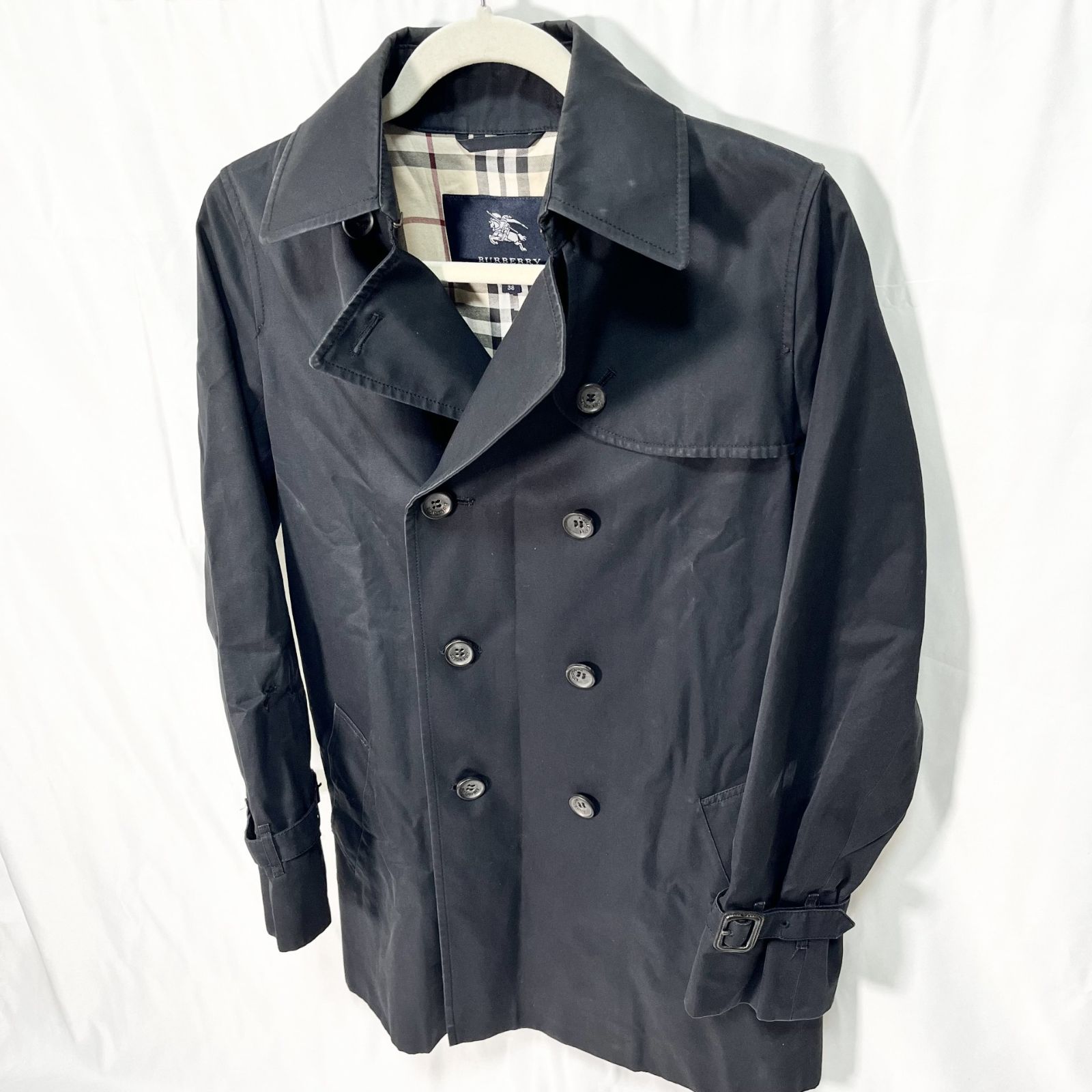 バーバリー ロンドン トレンチコート ベルト ノバチェック ダブル 38 黒 BURBERRY LONDON バーバリー ロンドン トレンチコート ベルト ノバ