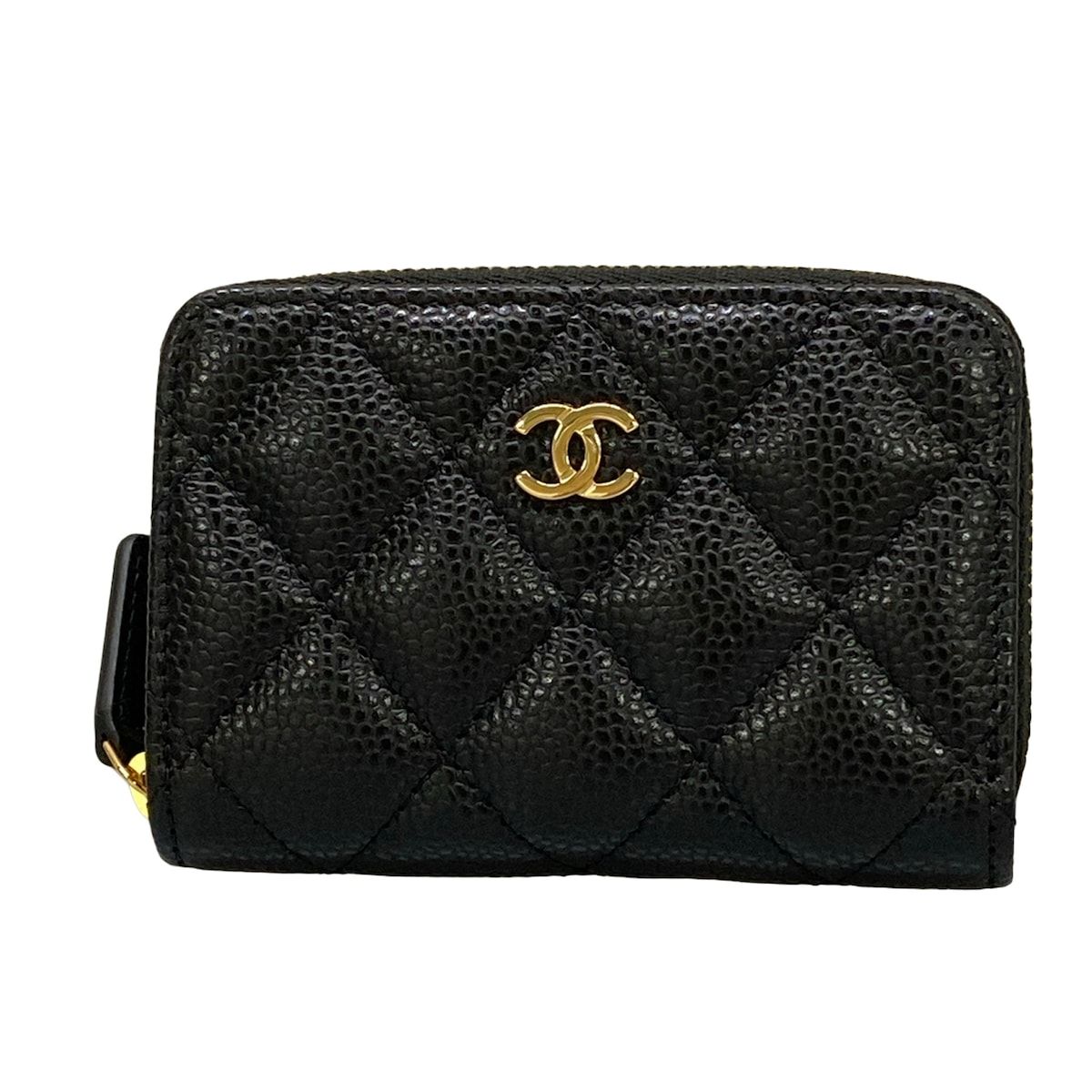 CHANEL(シャネル) コインケース美品 マトラッセ 黒 ゴールド金具/ラウンドファスナー