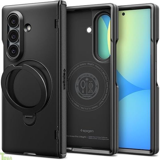 Spigen 【Samsung 公式認定】 Galaxy Z Fold8 ultra ケース スリムアーマープロ・Sマグフィット (ブラック) | 360°回転スタンド, ヒンジ保護, Magsafe対応, フルカバー, 耐衝撃, TPU+P ACS11778
