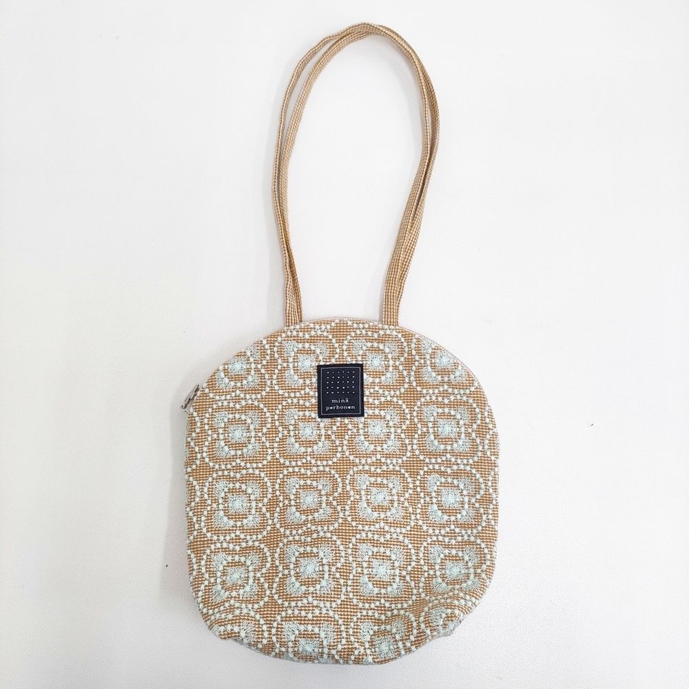 mina perhonen muffin bag blumen aca9019 刺繍 定価16500円 トートバッグ 24AW ブラウン ライトブルー レディース ミナペルホネン【中古】6-0724G♪