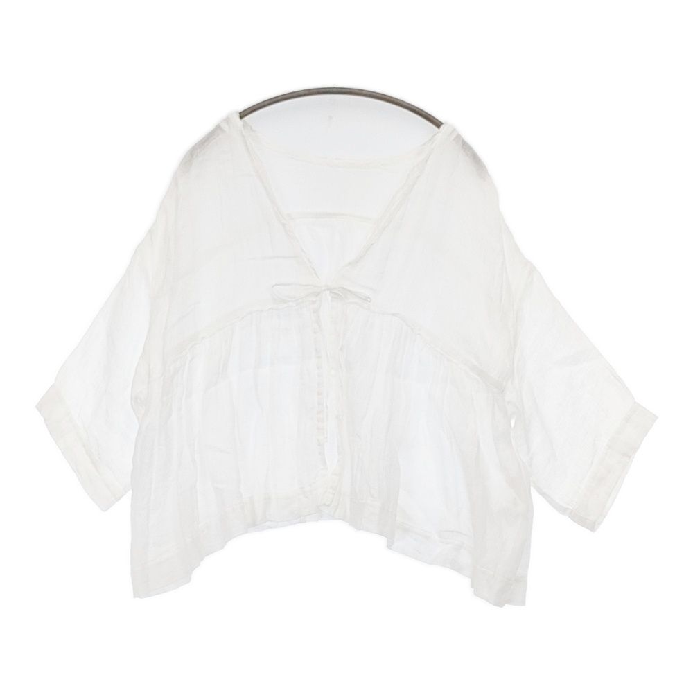 nest Robe リネンガーゼリボンブラウス 01252-1142 定価26400円 ギャザー シアー ブラウス シャツ 25SS ホワイト レディース ネストローブ【中古】6-0724S♪ 9,352円