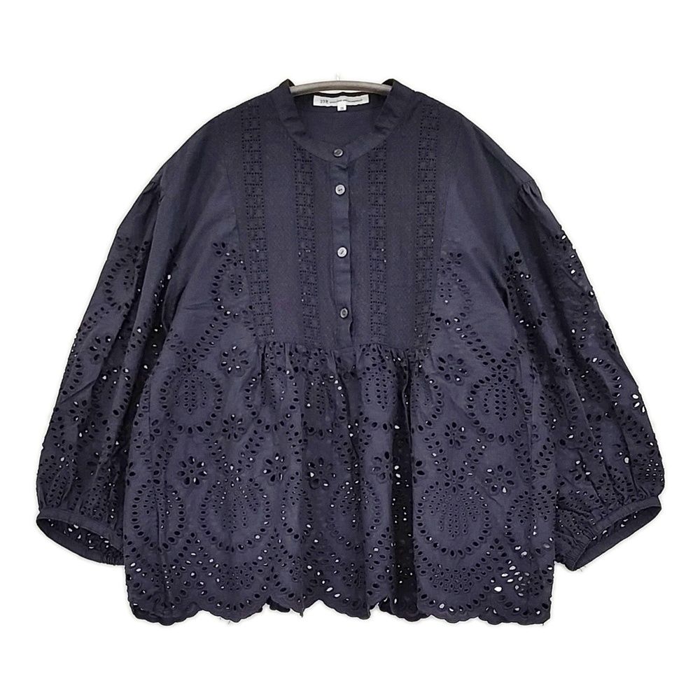 23区 【洗える】コットンエンブロイダリークロップドブラウス サイズ38 定価23100円 ブラウス シャツ 25SS ネイビー レディース ニジュウサンク【中古】6-0724M♪