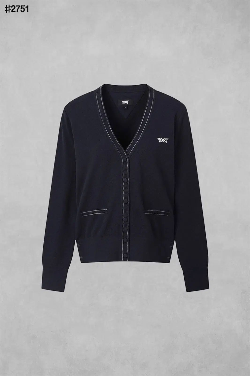 PXG PXG 白 LINE Vネック セーター カーディガン