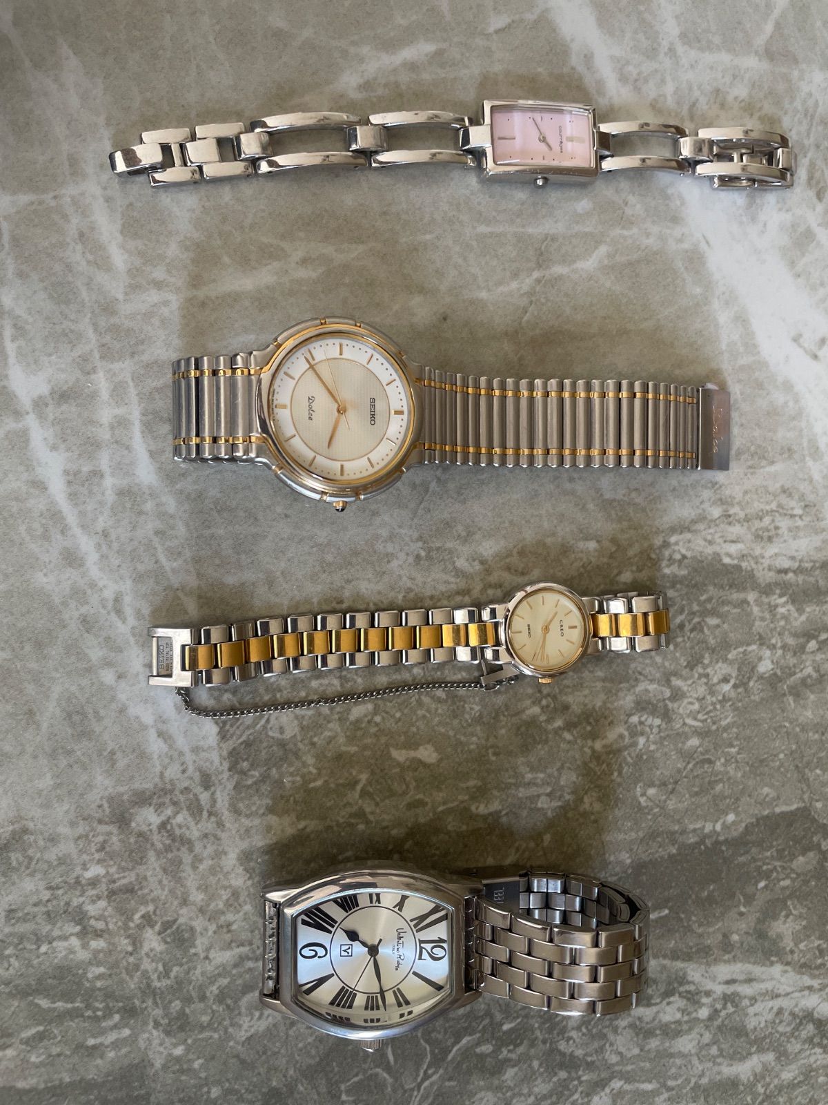 【不動】時計まとめ売り4点　courreges Y150-5M30/SEIKO Dolce 5E31-6B20/SEIKO CREO 4N21-0120/Valentino Rudy VR-050S クォーツ腕時計　 ヴィンテージウォッチ