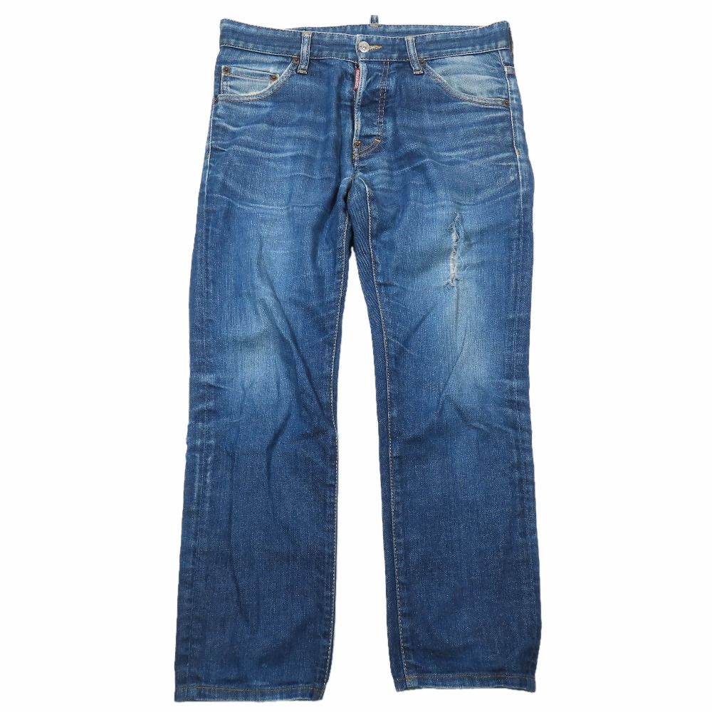 DSQUARED2 ディースクエアード 24-7STAR デニム パンツ ダメージ ユーズド加工 ボタンフライ ジーンズ 46 インディゴブルー メンズ 古着 中古 USED