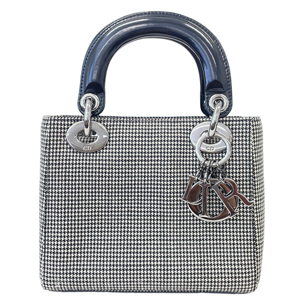 美品 Christian Dior クリスチャンディオール レディディオール ミニ ハウンドトゥース ショルダーバッグ MA-0969 グレー レディース 古着 中古 USED