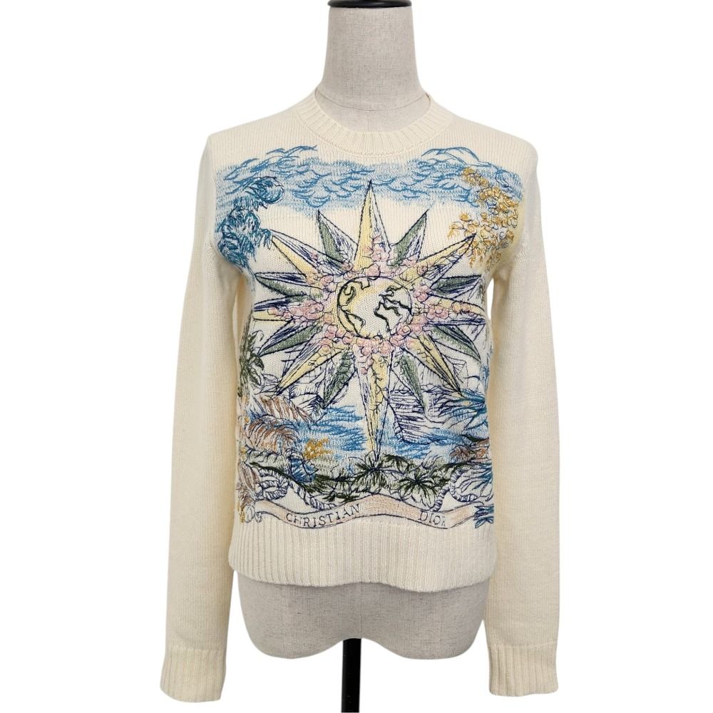 良品 Christian Dior クリスチャンディオール Reve d'Infini カシミヤニット セーター 314S57AM013 サイズ40 アイボリー レディース 古着 中古 USED