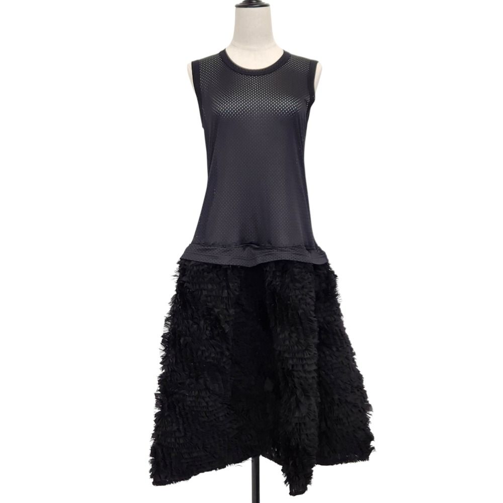 良品 AD2022 COMME des GARCONS GIRL コムデギャルソンガール メッシュドッキング ボリュームワンピース NK-O005 サイズS ブラック レディース 古着 中古 USED