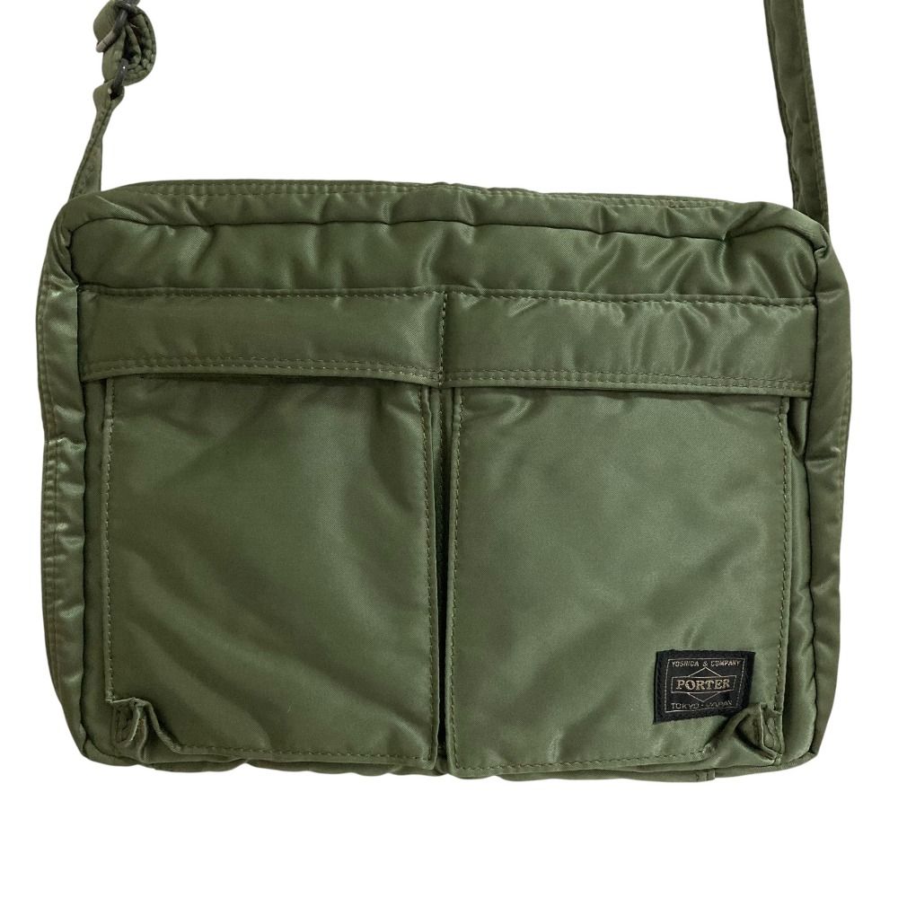 美品 PORTER ポーター TANKER タンカー ナイロン スリングバッグ ショルダーバッグ カーキ セージグリーン メンズ レディース 古着 中古 USED
