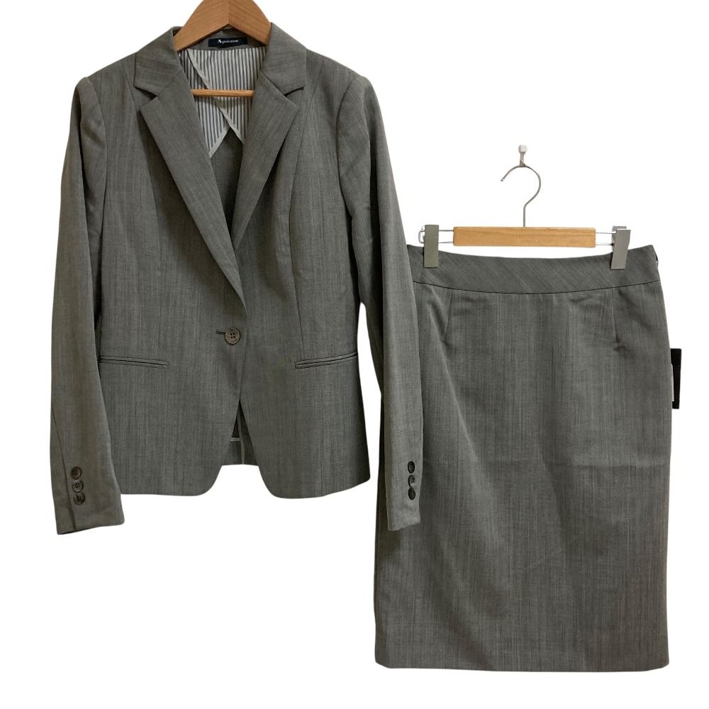 美品 Aquascutum アクアスキュータム ラニフィチオ チェルッティ社 ジャケット スカート セットアップ スーツ サイズ8 グレー レディース 古着 中古 USED 7,838円