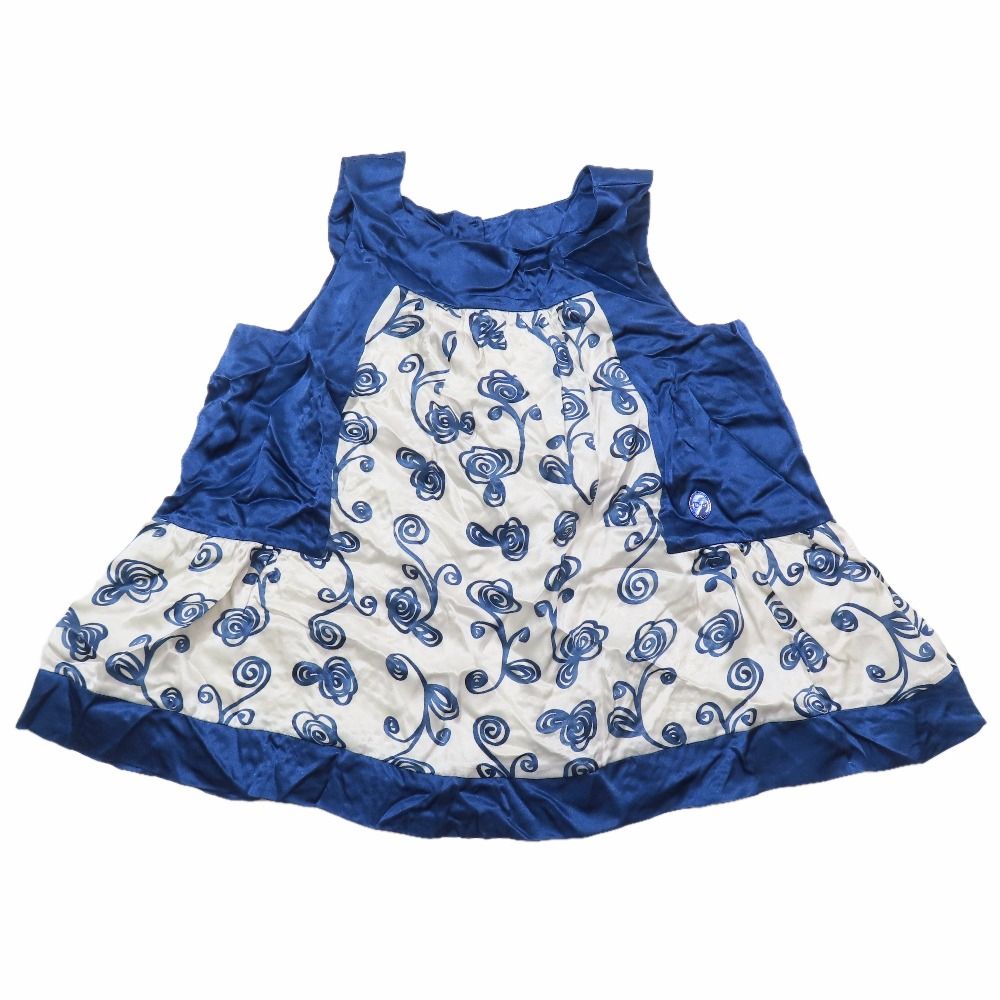 未使用 Christian Dior クリスチャンディオール 子供服 サテン ノースリーブ チュニック フレア ロゴ カットソー 6A ブルー ホワイト キッズ 古着 中古 USED 12,173円