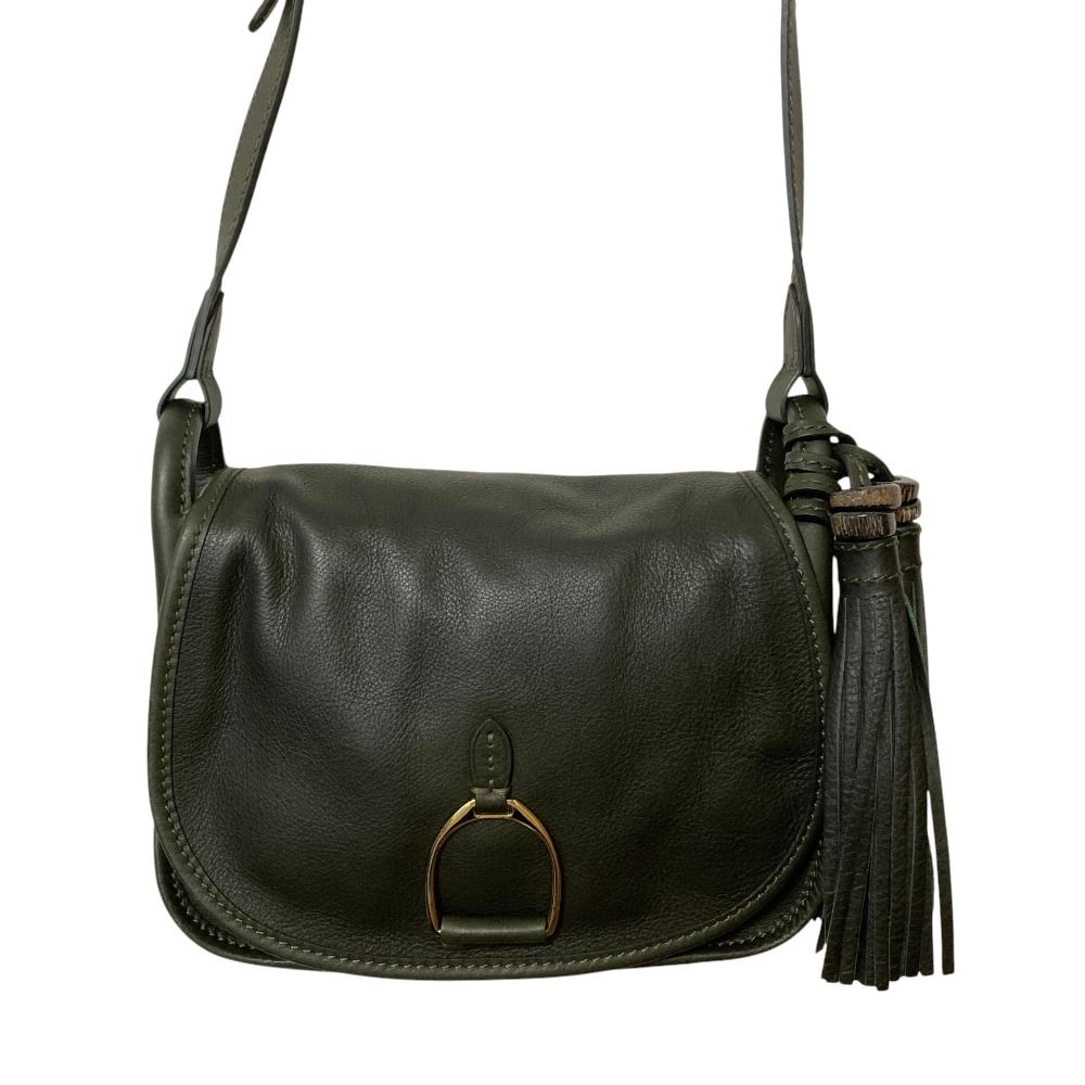 美品 RALPH LAUREN ラルフローレン タッセル付き レザー ショルダーバッグ サドルバッグ ダークグリーン レディース 古着 中古 USED 24,216円