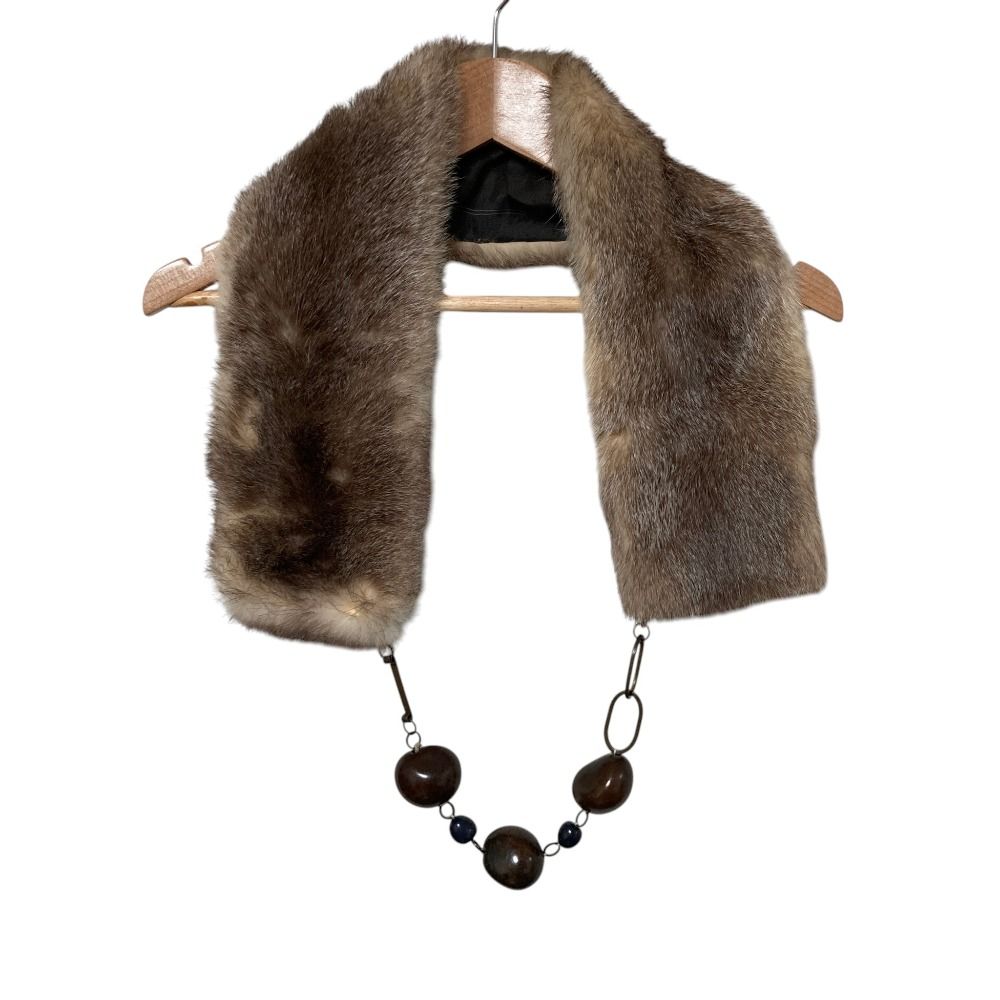 美品 MARNI マルニ ファー ネックレス付きティペット ブラウン ベージュ レディース 古着 中古 USED