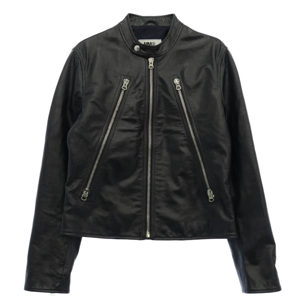 MAISON MARGIELA メゾンマルジェラ 20SS S52AM0146 MM6 エムエムシックス 八の字 ライダース シングル レザー ジャケット ダークネイビー系 42【中古】