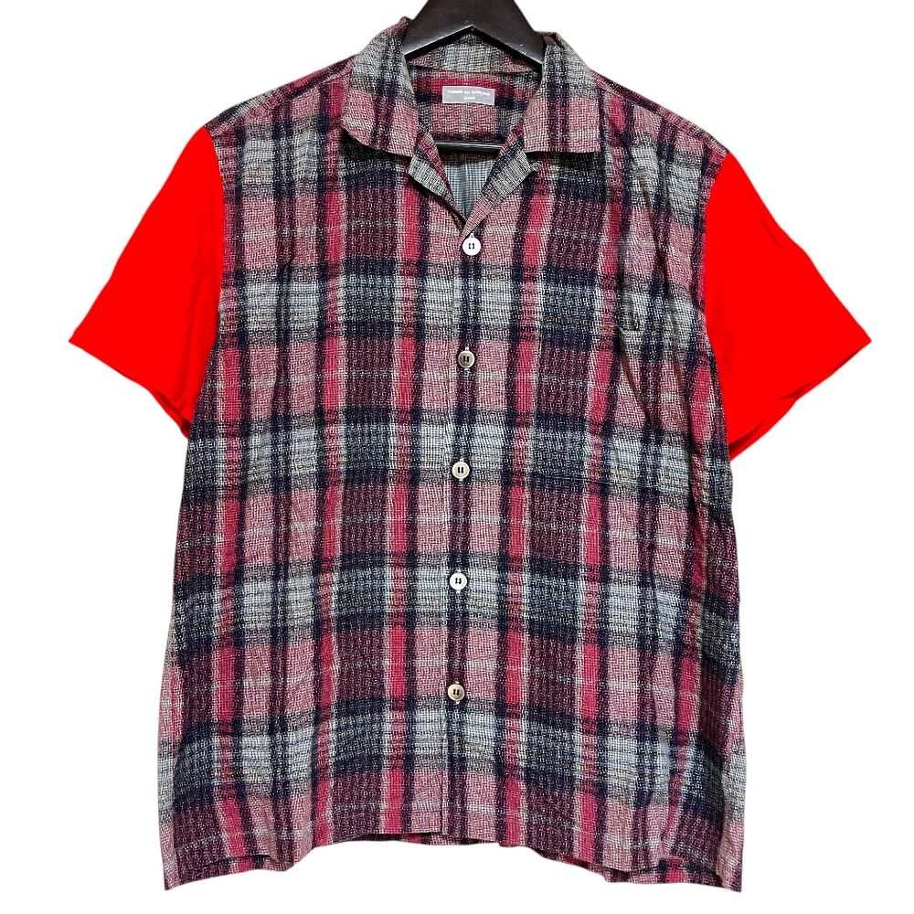 美品 02SS COMME des GARCONS HOMME コムデギャルソンオム 田中オム 転写プリント オープンカラー シャツ レッド マルチカラー メンズ 古着 中古 USED