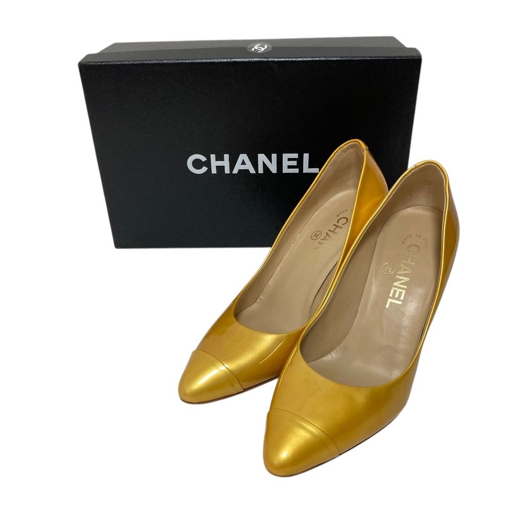 良品 CHANEL シャネル ココマーク パテントレザー ポインテッドトゥパンプス サイズ35 1/2C 22.5cm相当 イエロー系 レディース 古着 中古 USED