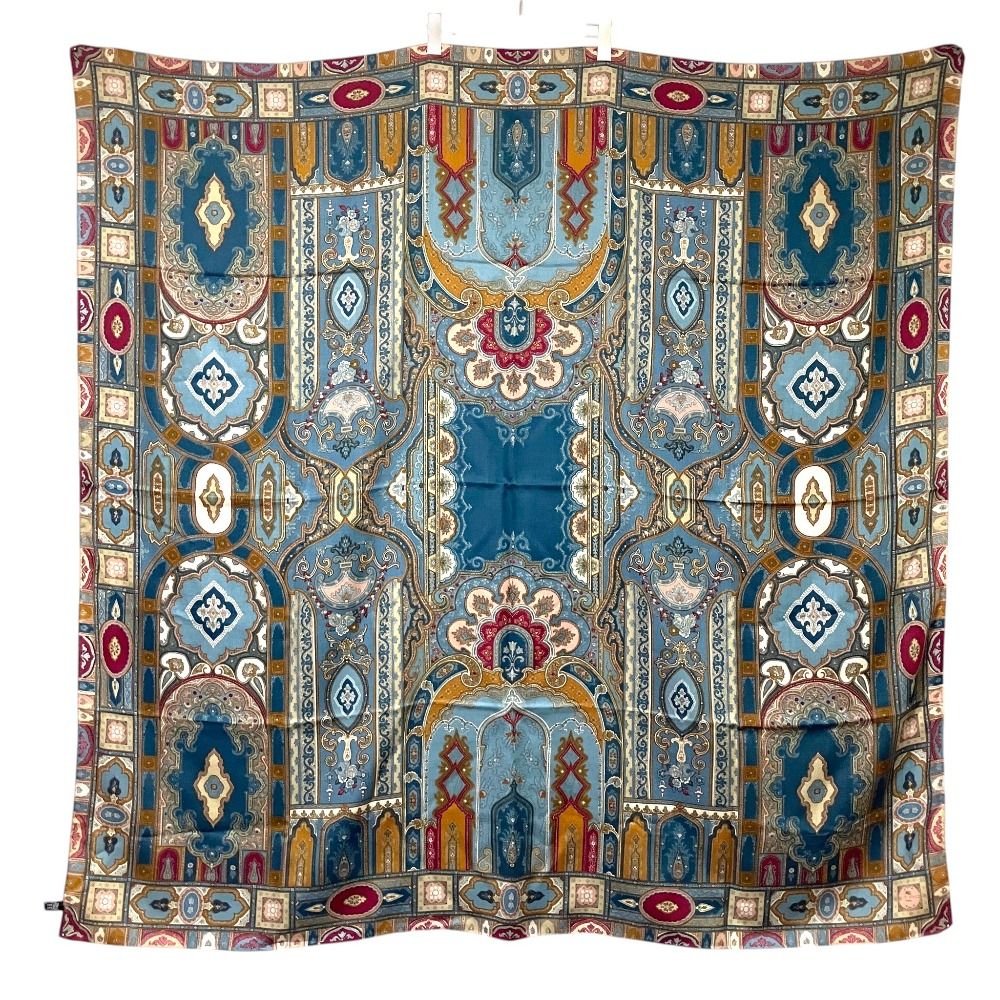 美品 ETRO エトロ ウールシルク 総柄 大判 スカーフ ストール マルチカラー レディース 古着 中古 USED