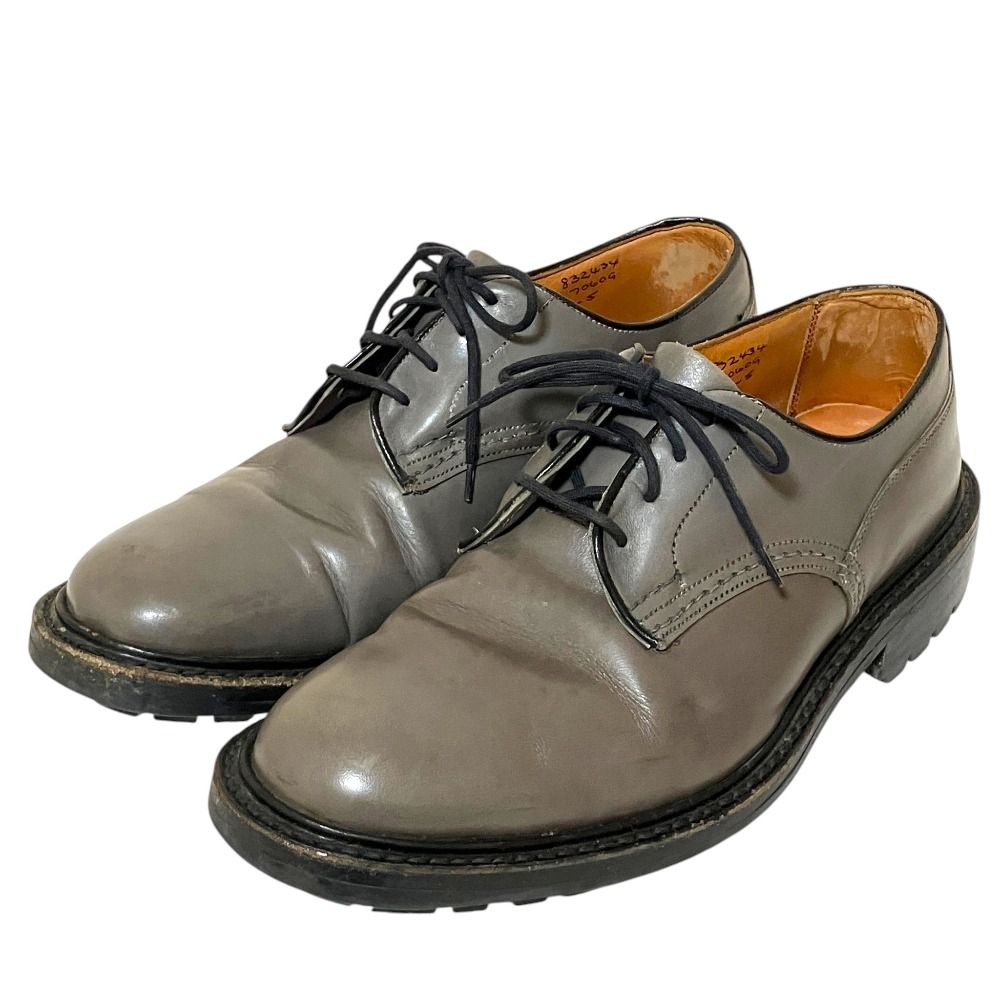 良品 Tricker's トリッカーズ レザー ウッドストック プレーントゥシューズ ダービーシューズ サイズ8-5 約26.5cm グレー メンズ 古着 中古 USED