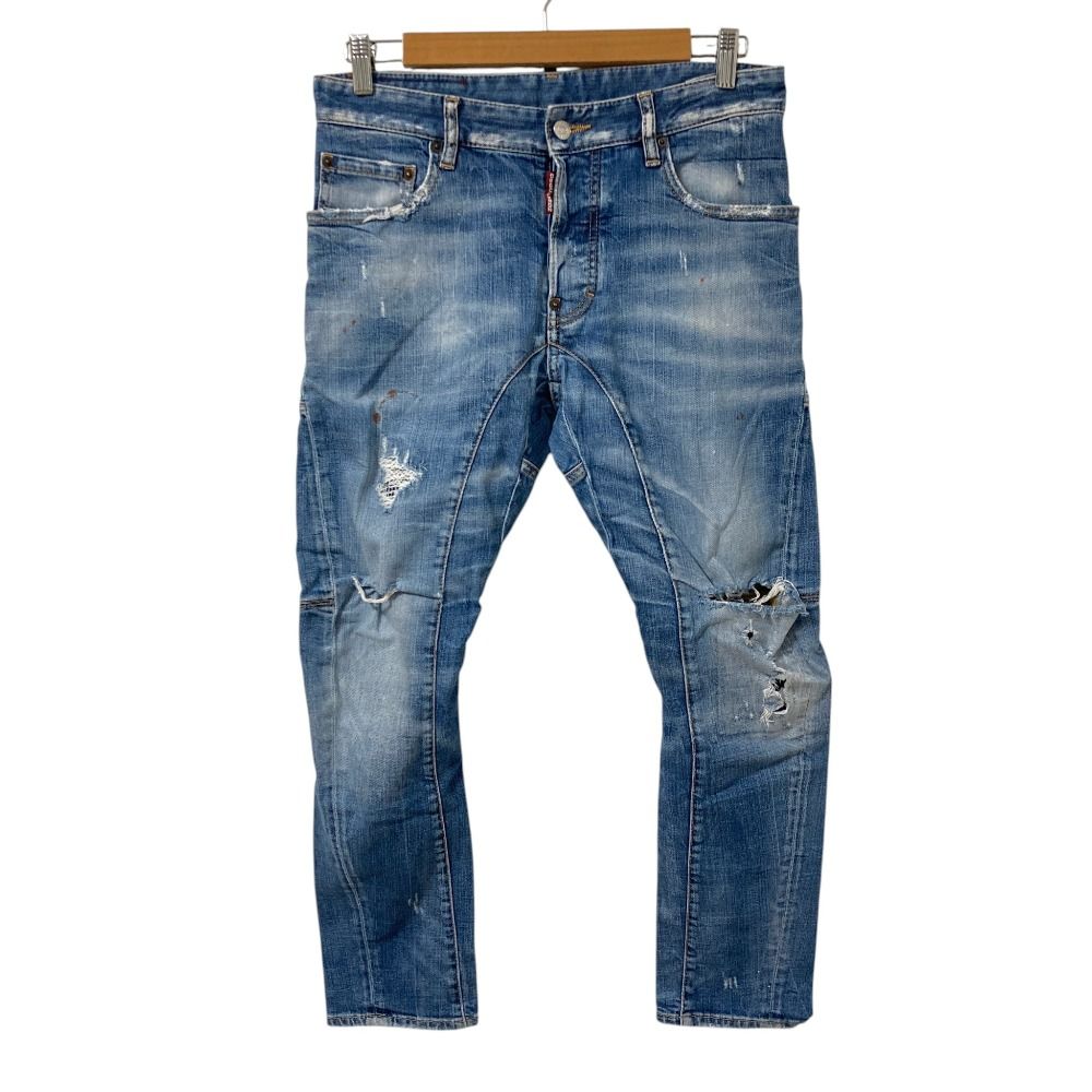 美品 DSQUARED2 ディースクエアード ダメージ＆ペンキ加工 立体裁断 デニムパンツ ジーンズ サイズ46 インディゴ メンズ 古着 中古 USED