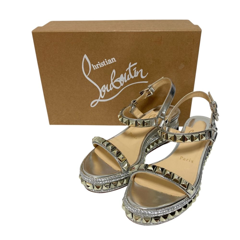 良品 Christian Louboutin クリスチャンルブタン CATACLOU 60 スタッズ アンクルストラップサンダル サイズ36 23cm相当 シルバー レディース 古着 中古 USED