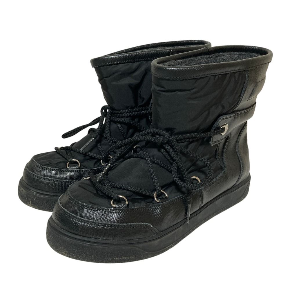 美品 MONCLER モンクレール New Fanny レースアップ スノーブーツ 37 24cm相当 ブラック レディース 古着 中古 USED