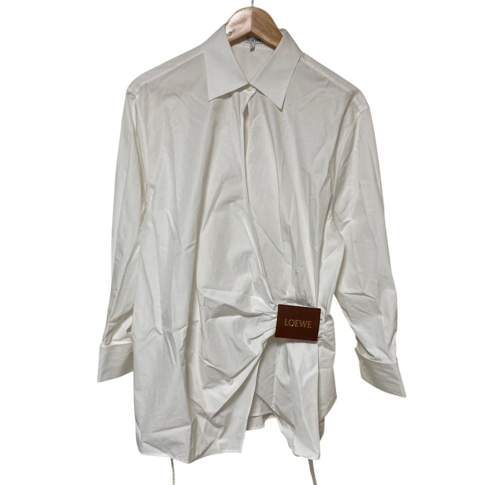 良品 Loewe ロエベ Draped Shirt レザーパッチ ラップシャツ S540Y05XBL サイズ36 ホワイト レディース 古着 中古 USED